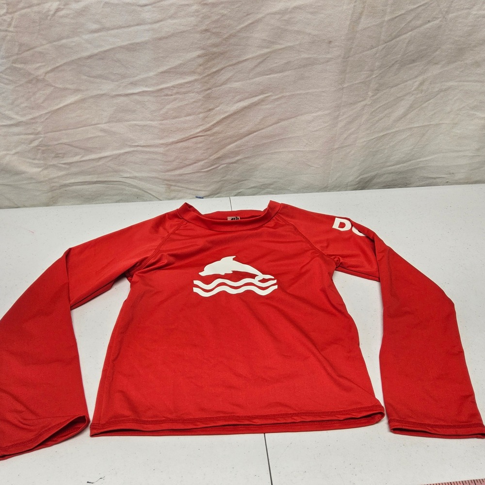 Dolphin Love Rash Guard Kids Medium Red Long Sleeve‎ UV 50+ Protection Swim Top
